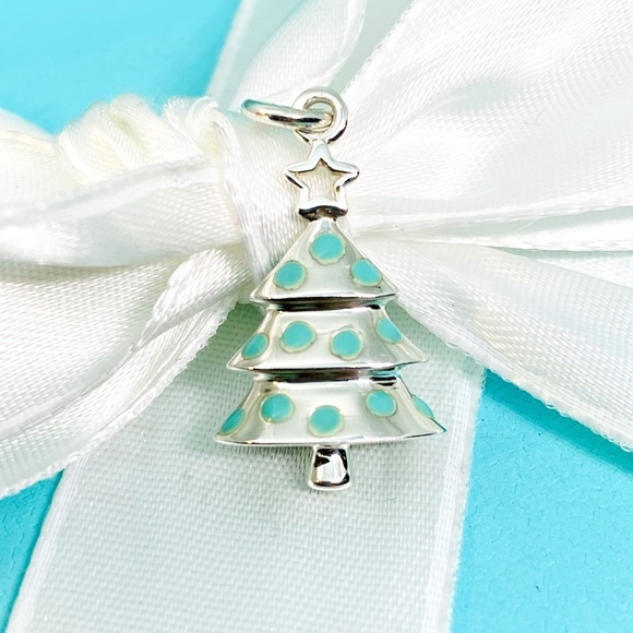 Tiffany & Co. Christmas Tree Charm Blue Enamel 925 New - Picture 1 of 6